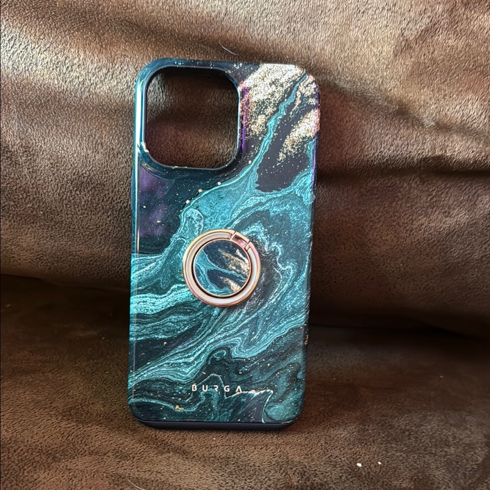 GreenMarble Phone Case with Ring Holder